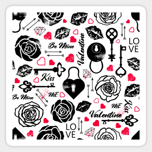 Kitsch Valentine | black, white and red| love pattern Sticker